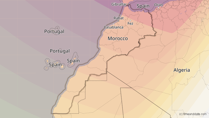 A map of Morocco, showing the path of the Aug 12, 2026 Total Solar Eclipse