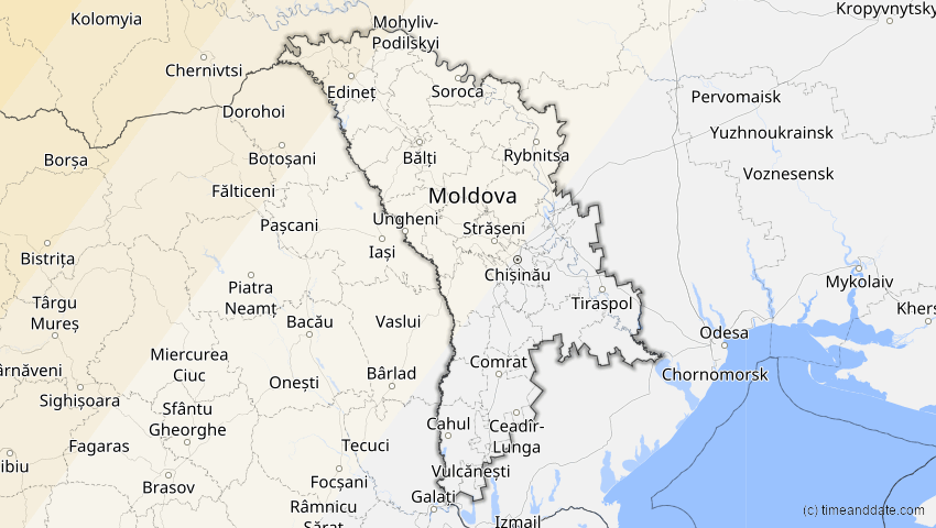A map of Moldova, showing the path of the Aug 12, 2026 Total Solar Eclipse