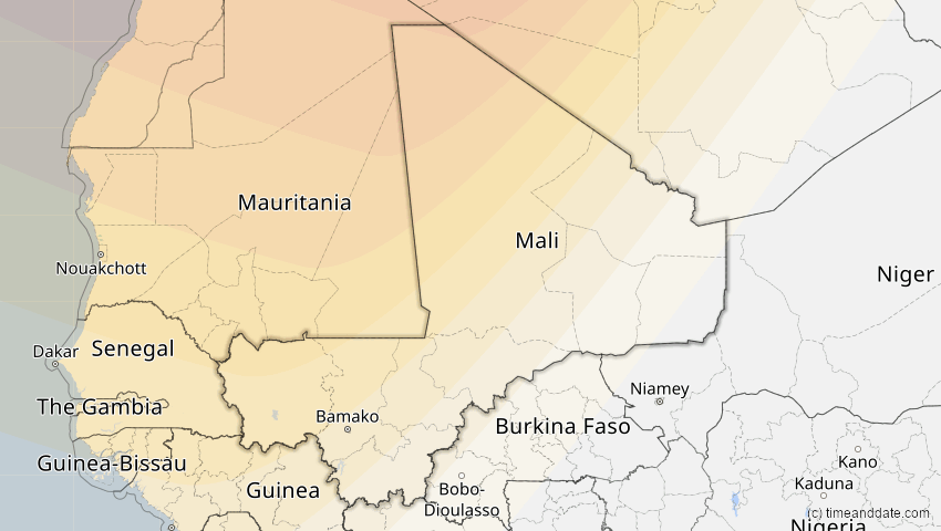 A map of Mali, showing the path of the Aug 12, 2026 Total Solar Eclipse