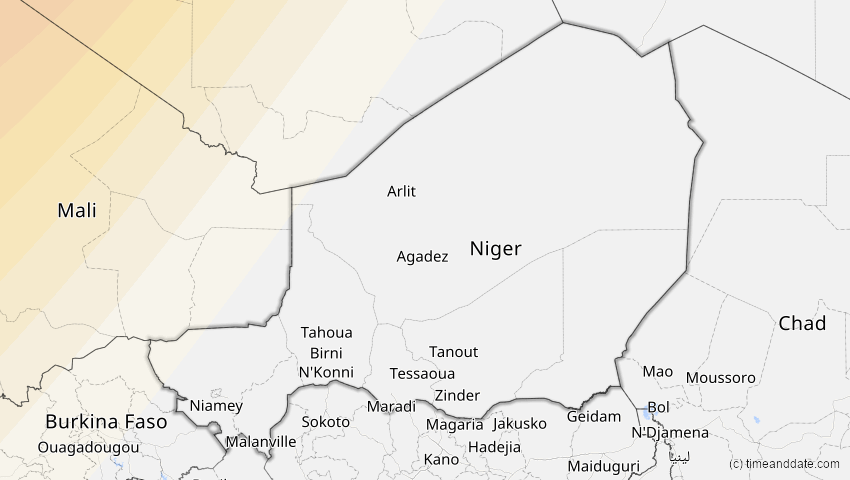 A map of Niger, showing the path of the 12. Aug 2026 Totale Sonnenfinsternis