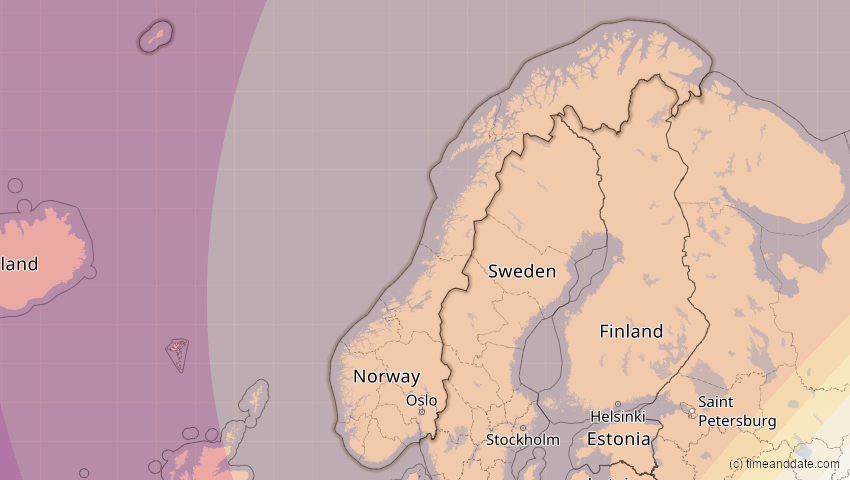 A map of Norwegen, showing the path of the 12. Aug 2026 Totale Sonnenfinsternis
