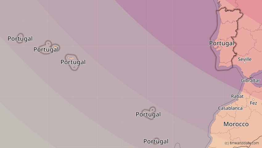 A map of Portugal, showing the path of the 12. Aug 2026 Totale Sonnenfinsternis
