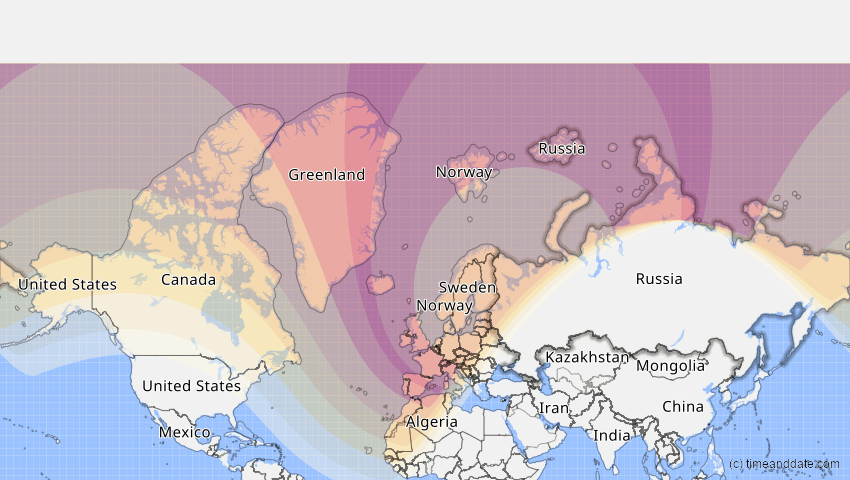 A map of Russia, showing the path of the Aug 12, 2026 Total Solar Eclipse