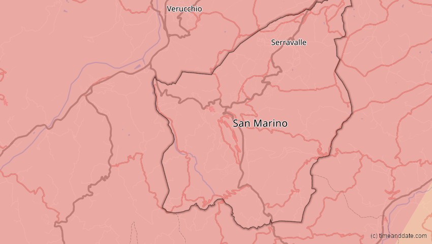 A map of San Marino, showing the path of the Aug 12, 2026 Total Solar Eclipse