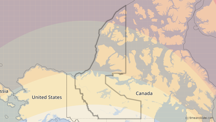 A map of Northwest Territories, Canada, showing the path of the Aug 12, 2026 Total Solar Eclipse