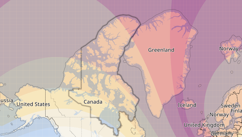 A map of Nunavut, Canada, showing the path of the Aug 12, 2026 Total Solar Eclipse