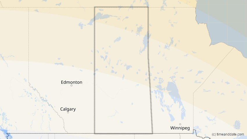 A map of Saskatchewan, Kanada, showing the path of the 12. Aug 2026 Totale Sonnenfinsternis