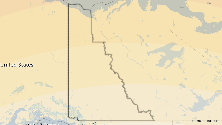A map of Yukon, Kanada, showing the path of the 12. Aug 2026 Totale Sonnenfinsternis