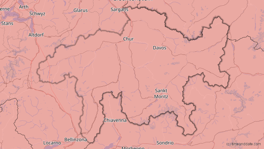 A map of Graubünden, Schweiz, showing the path of the 12. Aug 2026 Totale Sonnenfinsternis