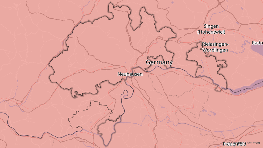 A map of Schaffhausen, Schweiz, showing the path of the 12. Aug 2026 Totale Sonnenfinsternis