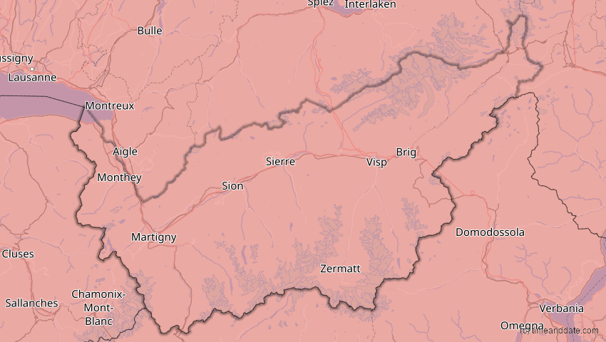 A map of Wallis, Schweiz, showing the path of the 12. Aug 2026 Totale Sonnenfinsternis