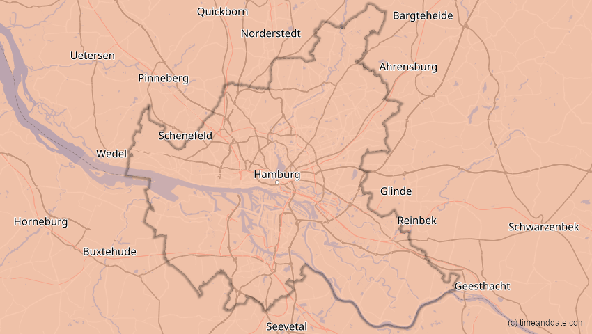 A map of Hamburg, Germany, showing the path of the Aug 12, 2026 Total Solar Eclipse