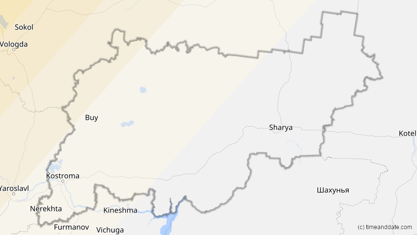 A map of Kostroma, Russland, showing the path of the 12. Aug 2026 Totale Sonnenfinsternis