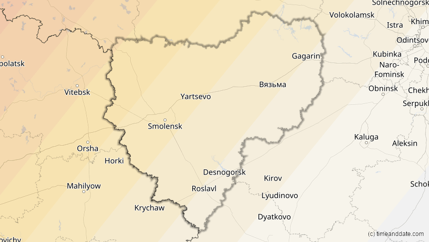 A map of Smolensk, Russia, showing the path of the Aug 12, 2026 Total Solar Eclipse