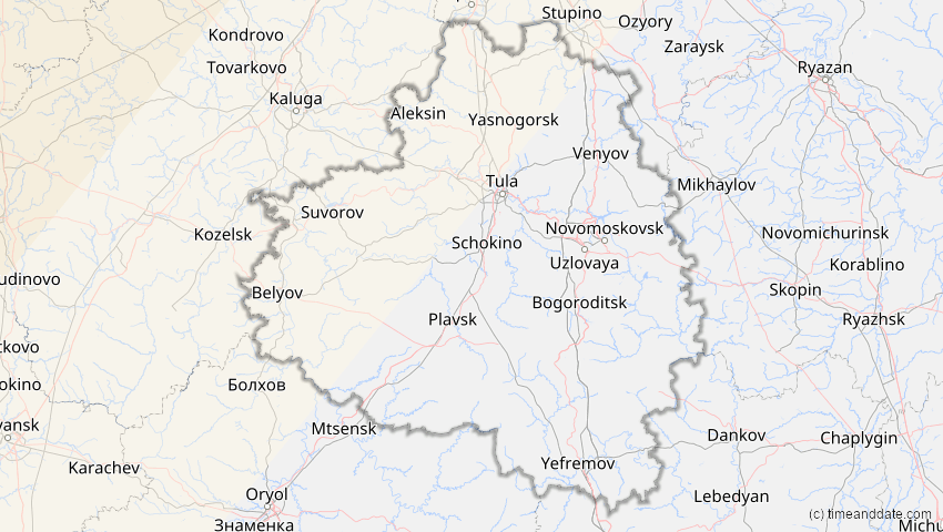 A map of Tula, Russland, showing the path of the 12. Aug 2026 Totale Sonnenfinsternis