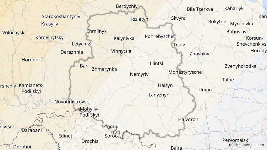 A map of Vinnytsia, Ukraine, showing the path of the Aug 12, 2026 Total Solar Eclipse