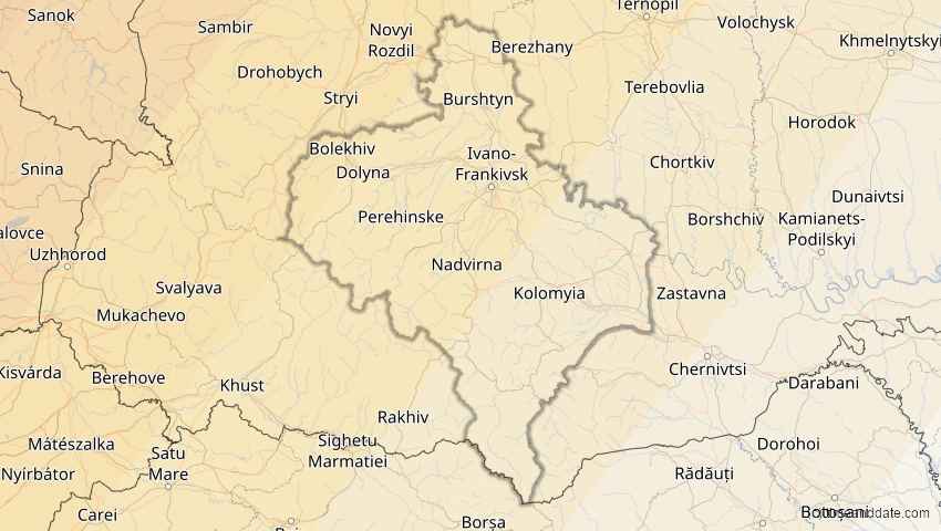 A map of Iwano-Frankiwsk, Ukraine, showing the path of the 12. Aug 2026 Totale Sonnenfinsternis