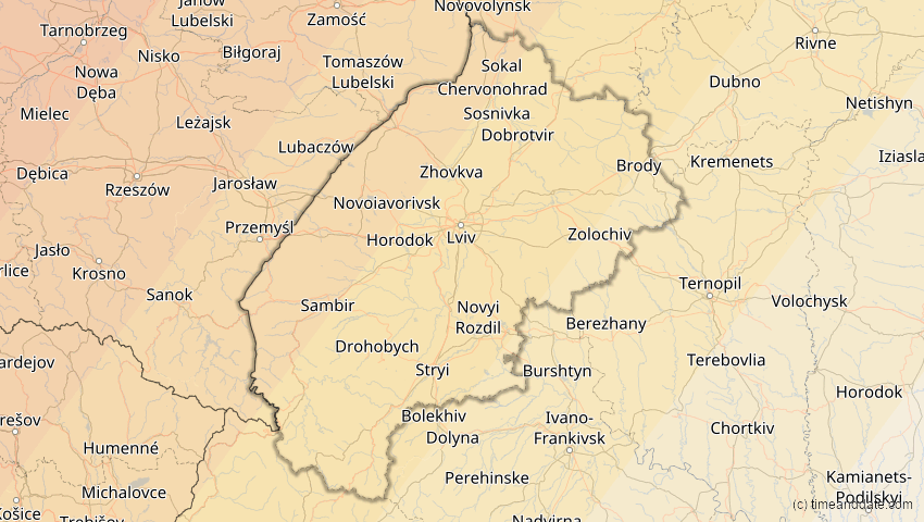 A map of Lwiw, Ukraine, showing the path of the 12. Aug 2026 Totale Sonnenfinsternis