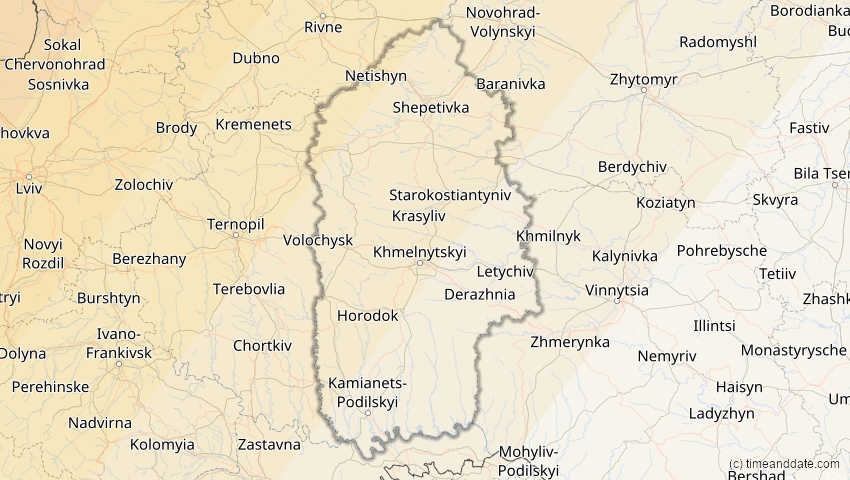 A map of Chmelnyzkyj, Ukraine, showing the path of the 12. Aug 2026 Totale Sonnenfinsternis