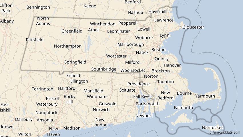 A map of Massachusetts, USA, showing the path of the 12. Aug 2026 Totale Sonnenfinsternis