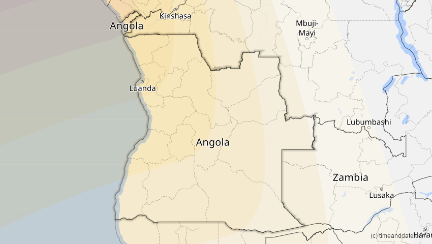 A map of Angola, showing the path of the Feb 6, 2027 Annular Solar Eclipse
