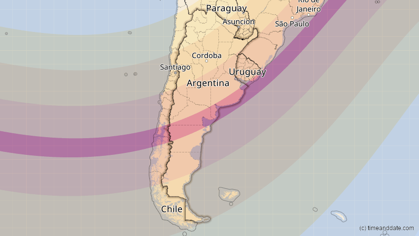 A map of Argentina, showing the path of the Feb 6, 2027 Annular Solar Eclipse