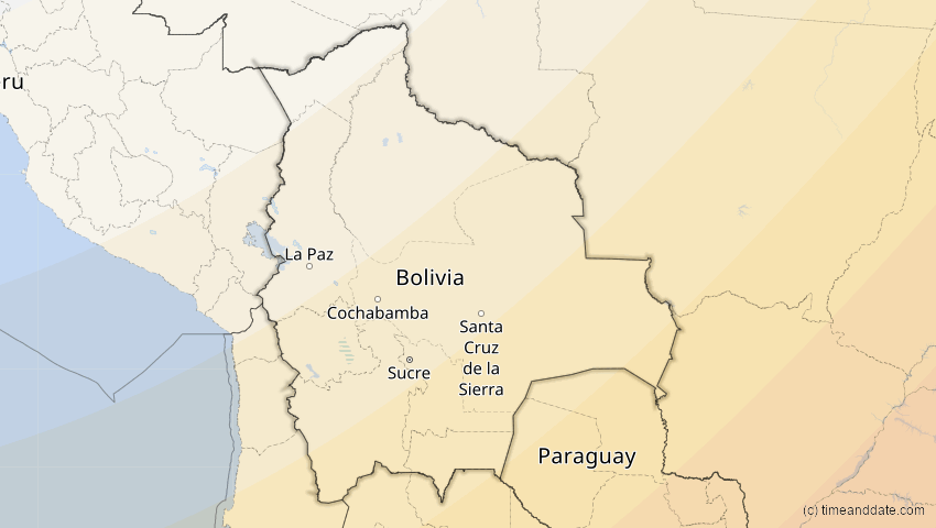 A map of Bolivia, showing the path of the Feb 6, 2027 Annular Solar Eclipse