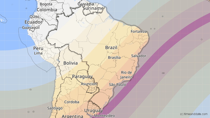 A map of Brazil, showing the path of the Feb 6, 2027 Annular Solar Eclipse