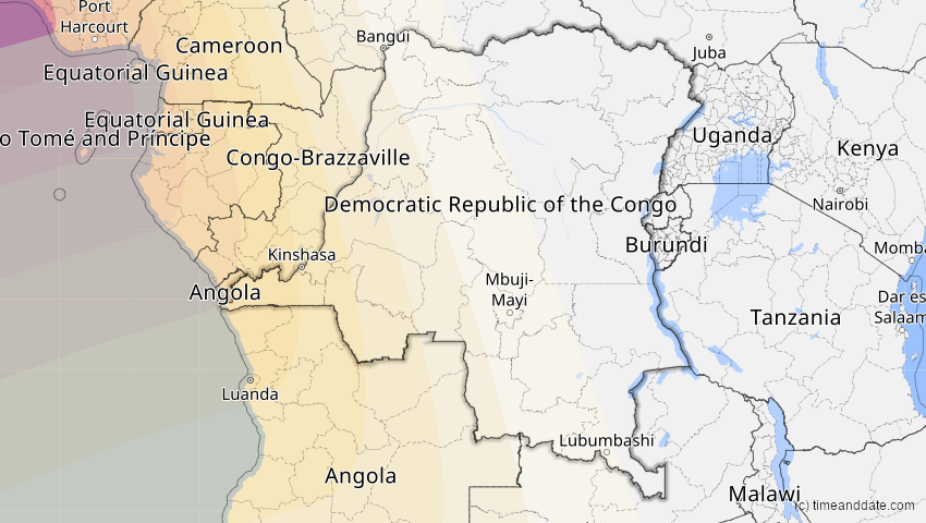 A map of Congo Democratic Republic, showing the path of the Feb 6, 2027 Annular Solar Eclipse