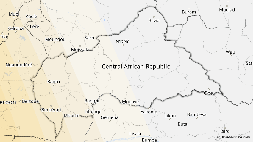 A map of Central African Republic, showing the path of the Feb 6, 2027 Annular Solar Eclipse