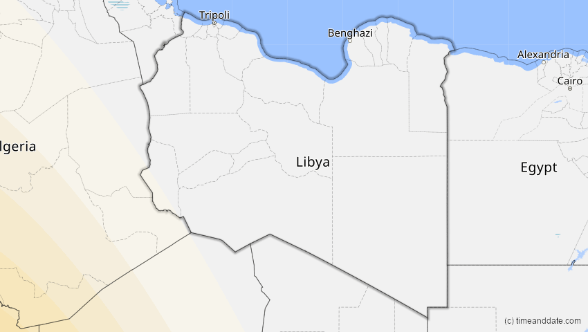 A map of Libya, showing the path of the Feb 6, 2027 Annular Solar Eclipse