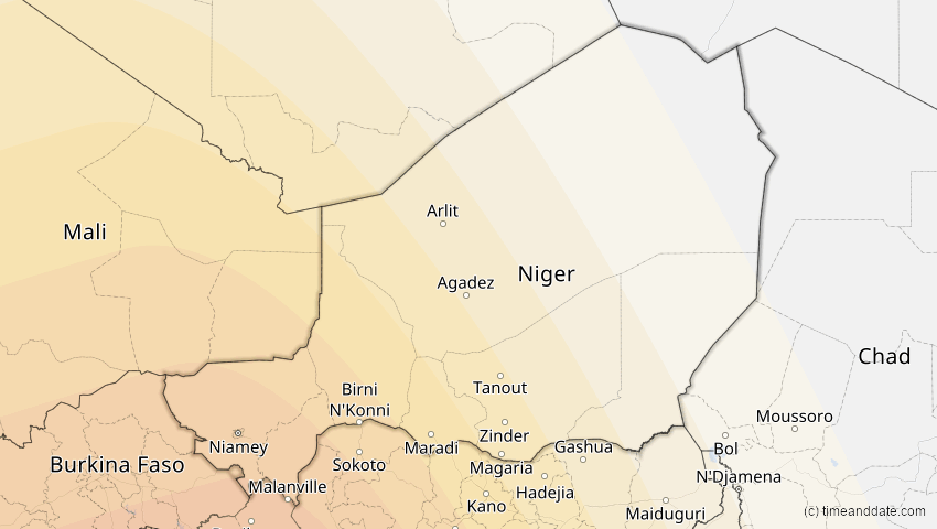 A map of Niger, showing the path of the Feb 6, 2027 Annular Solar Eclipse