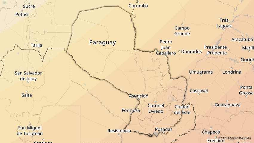 A map of Paraguay, showing the path of the Feb 6, 2027 Annular Solar Eclipse
