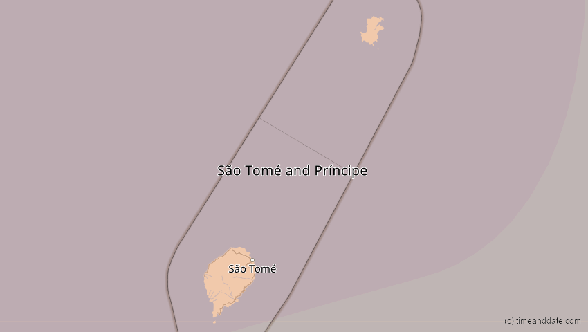 A map of São Tomé und Príncipe, showing the path of the 6. Feb 2027 Ringförmige Sonnenfinsternis