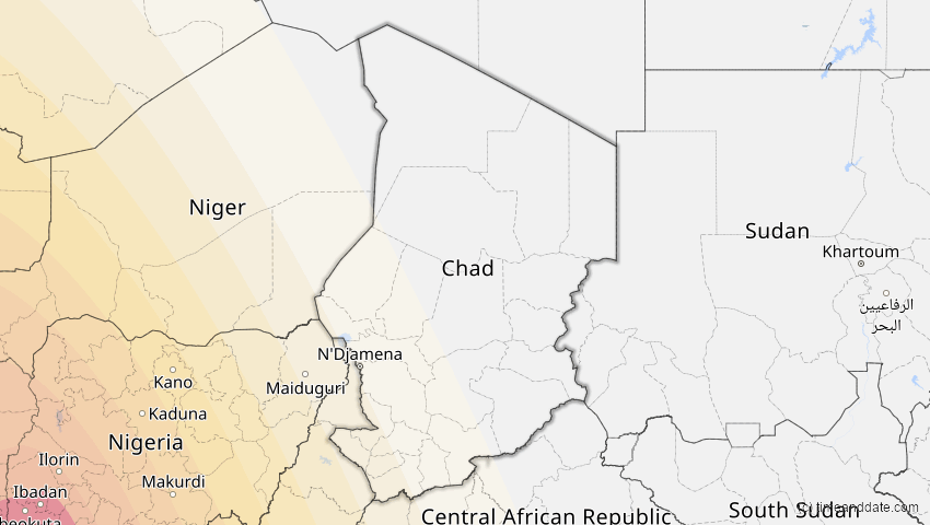 A map of Chad, showing the path of the Feb 6, 2027 Annular Solar Eclipse