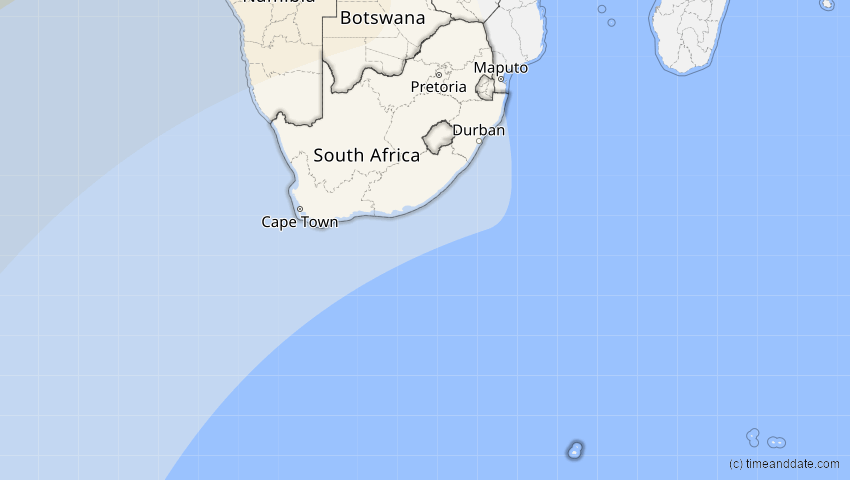 A map of South Africa, showing the path of the Feb 6, 2027 Annular Solar Eclipse