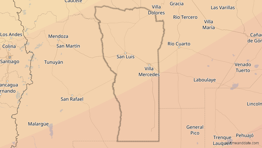 A map of San Luis, Argentinien, showing the path of the 6. Feb 2027 Ringförmige Sonnenfinsternis