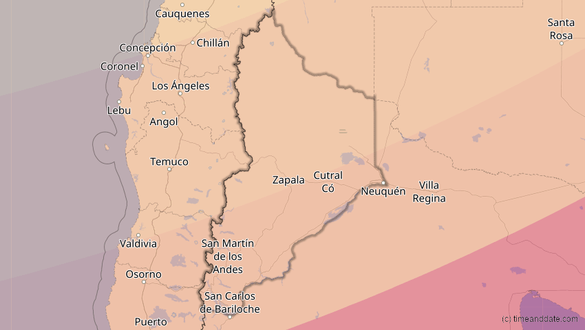 A map of Neuquén, Argentina, showing the path of the Feb 6, 2027 Annular Solar Eclipse