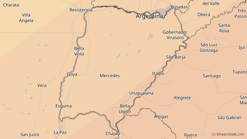 A map of Corrientes, Argentinien, showing the path of the 6. Feb 2027 Ringförmige Sonnenfinsternis