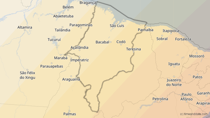 A map of Maranhão, Brazil, showing the path of the Feb 6, 2027 Annular Solar Eclipse