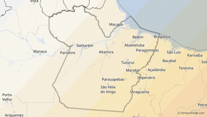 A map of Pará, Brazil, showing the path of the Feb 6, 2027 Annular Solar Eclipse