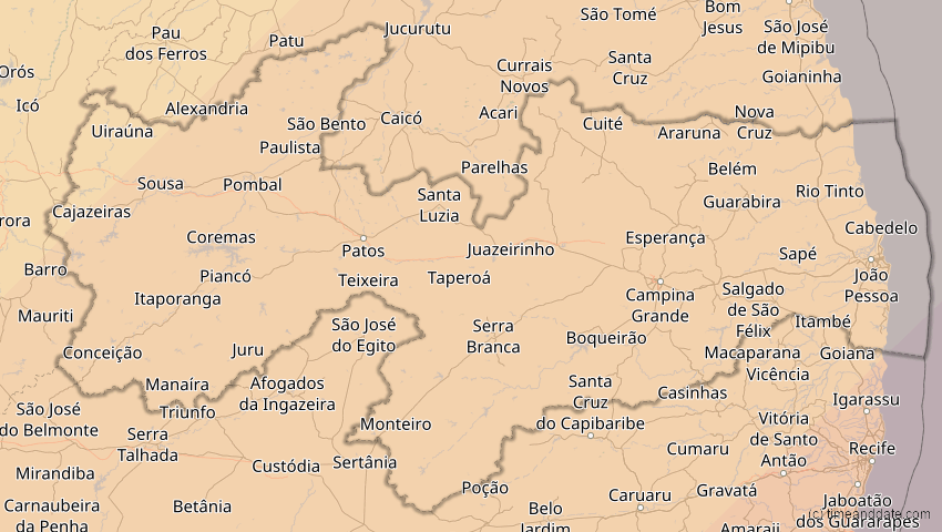 A map of Paraíba, Brasilien, showing the path of the 6. Feb 2027 Ringförmige Sonnenfinsternis