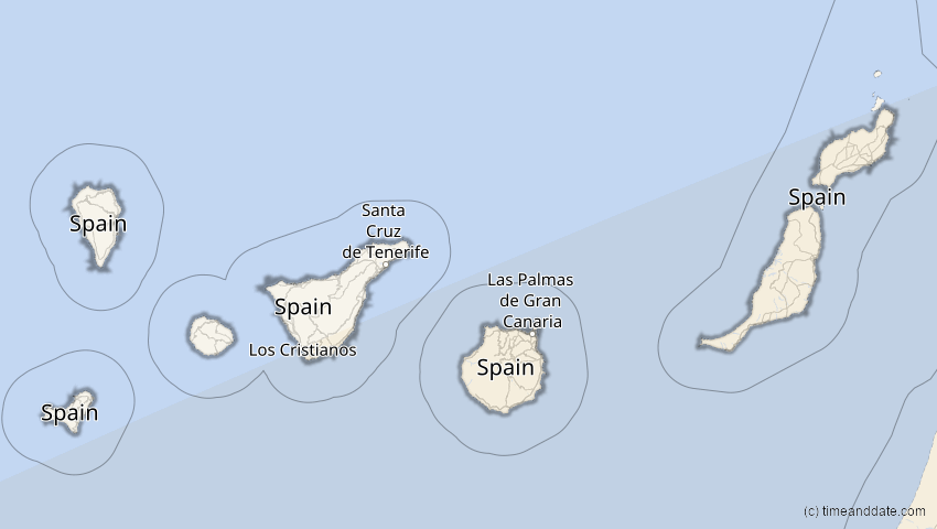 A map of Canary Islands, Spain, showing the path of the Feb 6, 2027 Annular Solar Eclipse