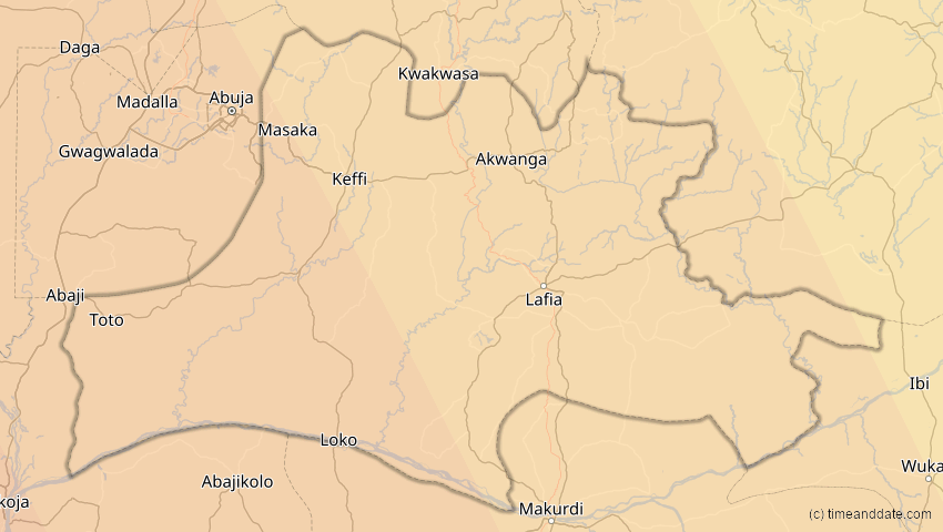 A map of Nassarawa, Nigeria, showing the path of the 6. Feb 2027 Ringförmige Sonnenfinsternis