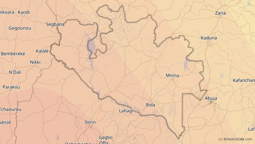 A map of Niger, Nigeria, showing the path of the Feb 6, 2027 Annular Solar Eclipse