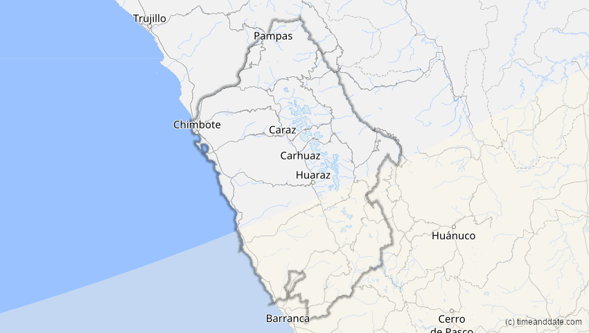 A map of Ancash, Peru, showing the path of the 2027年2月6日 (土) Annular Solar Eclipse