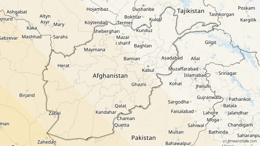 A map of Afghanistan, showing the path of the Aug 2, 2027 Total Solar Eclipse
