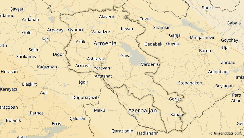 A map of Armenien, showing the path of the 2. Aug 2027 Totale Sonnenfinsternis