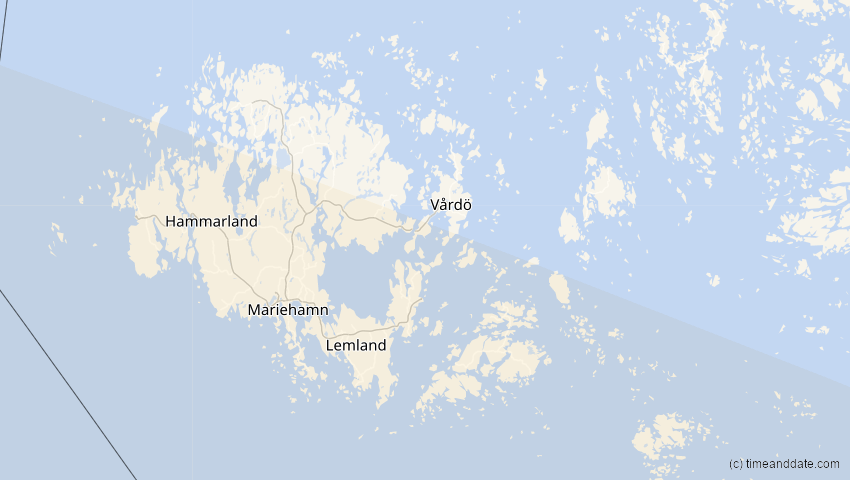 A map of Åland Islands, showing the path of the Aug 2, 2027 Total Solar Eclipse