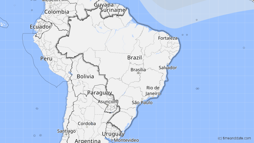 A map of Brazil, showing the path of the Aug 2, 2027 Total Solar Eclipse
